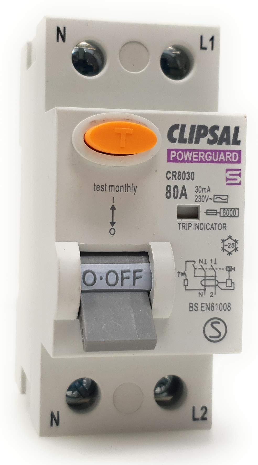Wickes/Clipsal Powerguard 2 Pole 80 Amp 30mA Type C Residual Current