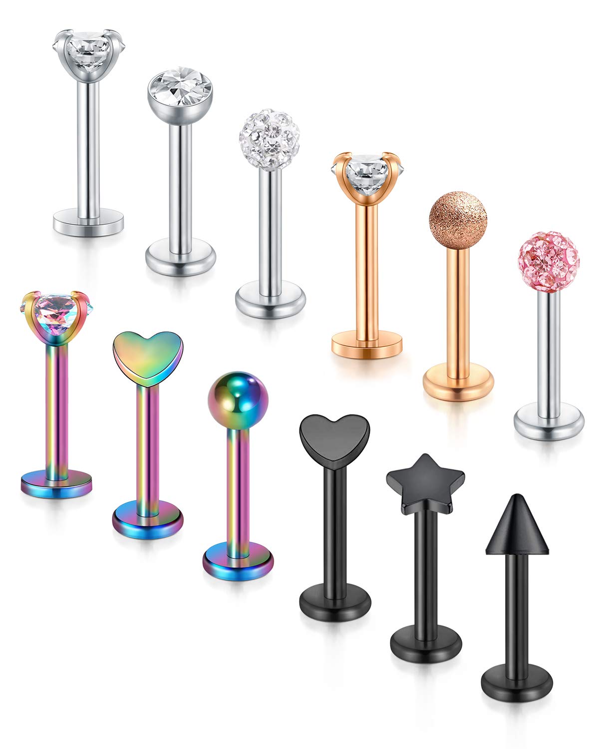 Zolure 16G Lip Rings Stainless Steel Labret Studs Monroe Lip Ring Helix Tragus Forward Helix Earring Stud Rings Medusa Piercing Jewelry