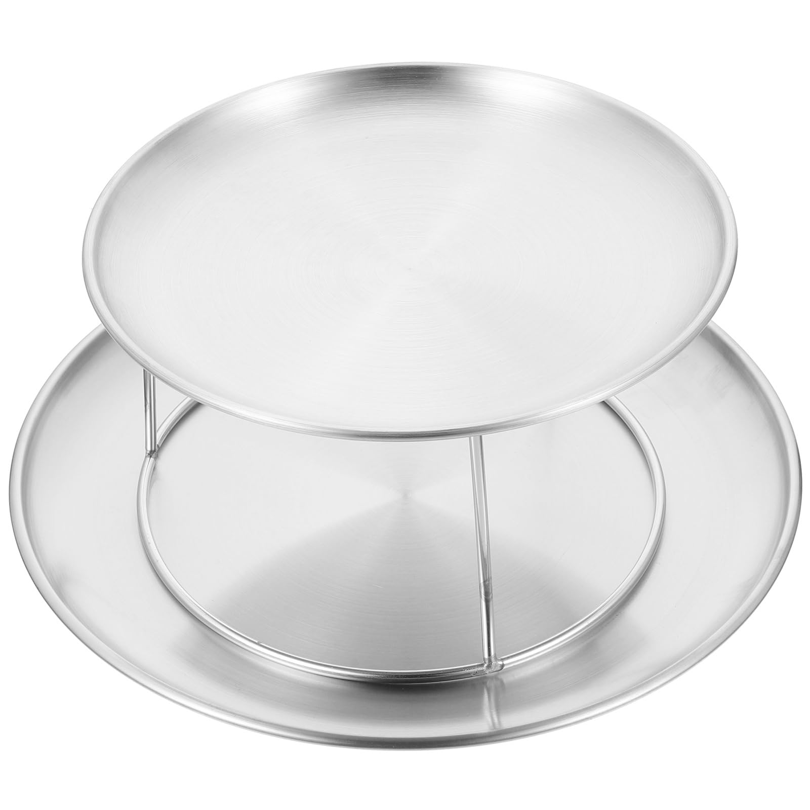 Photo 1 of UPKOCH Stainless Steel Double-Layer Cake Display Tray Set, Reusable Snack Dish, Tiered Serving Plate for Party, Seafood, Dessert, and Buffet, 7.87'', 9.84'' Plates and Stand, Silver