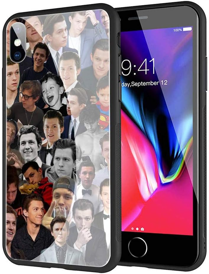 GUOZHAO Phone Case iPhone 6 Plus/6s Plus,GZA-94 Tom Holland Tempered Glass Back Black Cover and Soft Silicone Rubber Bumper Frame for Scratch-Resistant and Anti-Scratch Absorption