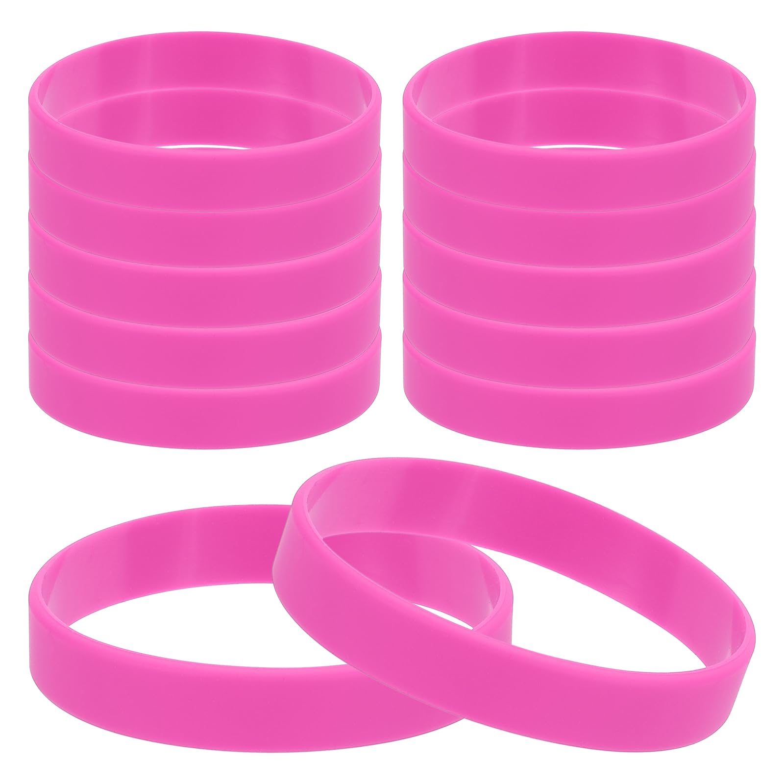 PATIKIL Silicone Rubber Bracelets, 12 Pcs Solid Color Blank Stretch Wristbands Sports Elastic Rubber Bands for Men Women Adults Teen Party Favors, Pink