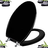 Black Elongated Toilet Seat Natural Wood Toilet Seat with Zinc Alloy Hinges, Easy to Install also Easy to Clean, Scratch Resi