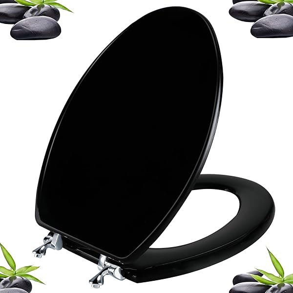 BLACK ELONGATED TOILET SEAT NATURAL WOOD TOILET SEAT...