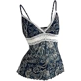 Floerns Women's Paisley V Neck Cami Top Spaghetti Strap Lace Trim Going Out Camisole