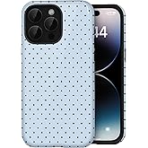 Amzfield Compatible with iPhone 14 Pro Case Cute Polka Dot Aesthetic Retro Design for Women Girls Fall Simple Chic Girly Pretty Dual Layer Hybrid Protection Elegant Case for iPhone 14 Pro-Blue