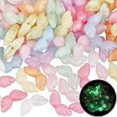 PONABEADIY 1 Box 100PCS Angel Wing Beads with Holes Acrylic Fairy Luminous Glow in The Dark Glitter Powders Mixed Color Transparent Spacer Bead for Jewelry Making Necklace Bracelet DIY Craft Supply
