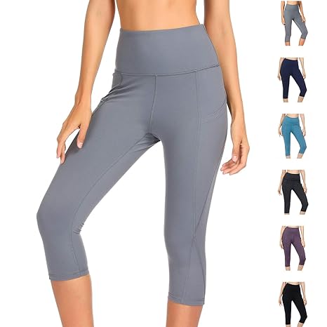 WateLves Damen Hohe Taille Yoga Sporthose Shorts Capri Fitness Dünne Hosen Schnell Trocknende Trainieren Mit Taschen Elastisc