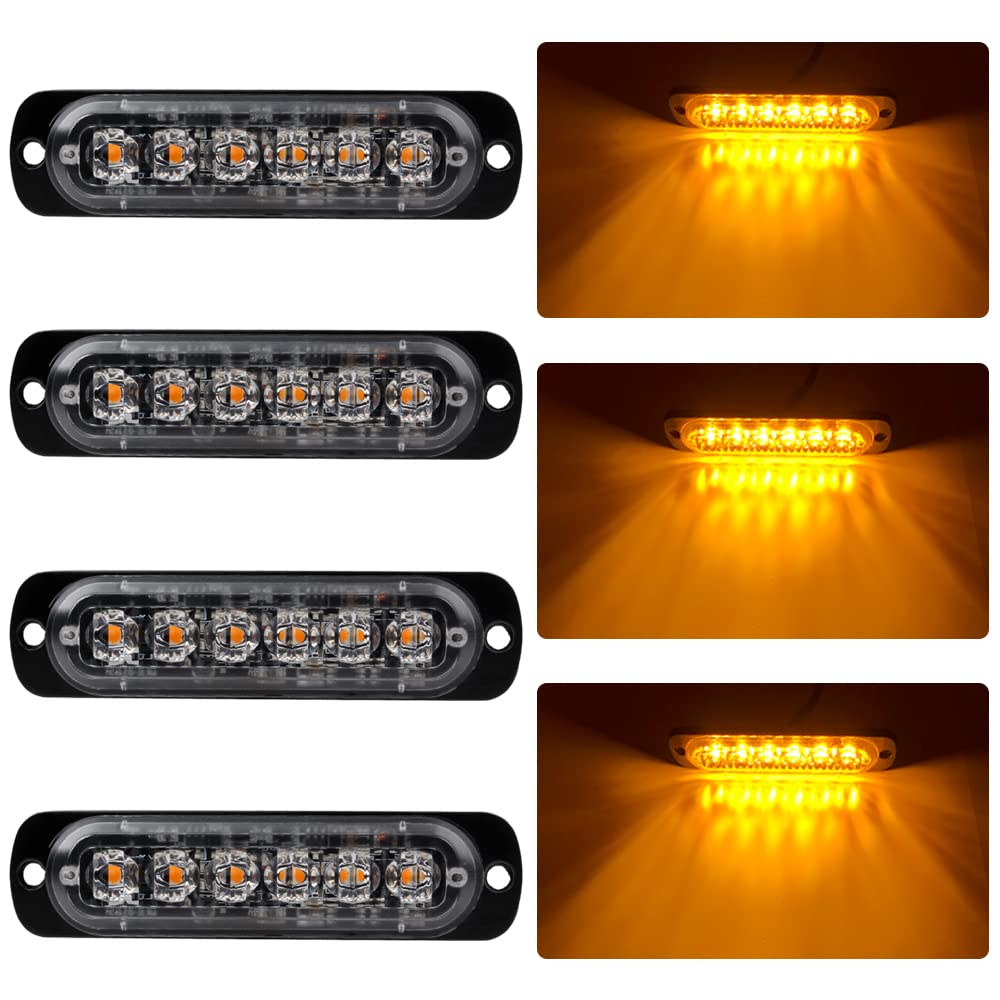 KaiDengZhe 4 x 6 LED Emergency Warning Lights Amber Hazard Flashing Strobe Light Recovery Breakdown Beacon Light Bar Universal for 12-24V Car Truck Trailer Caravan