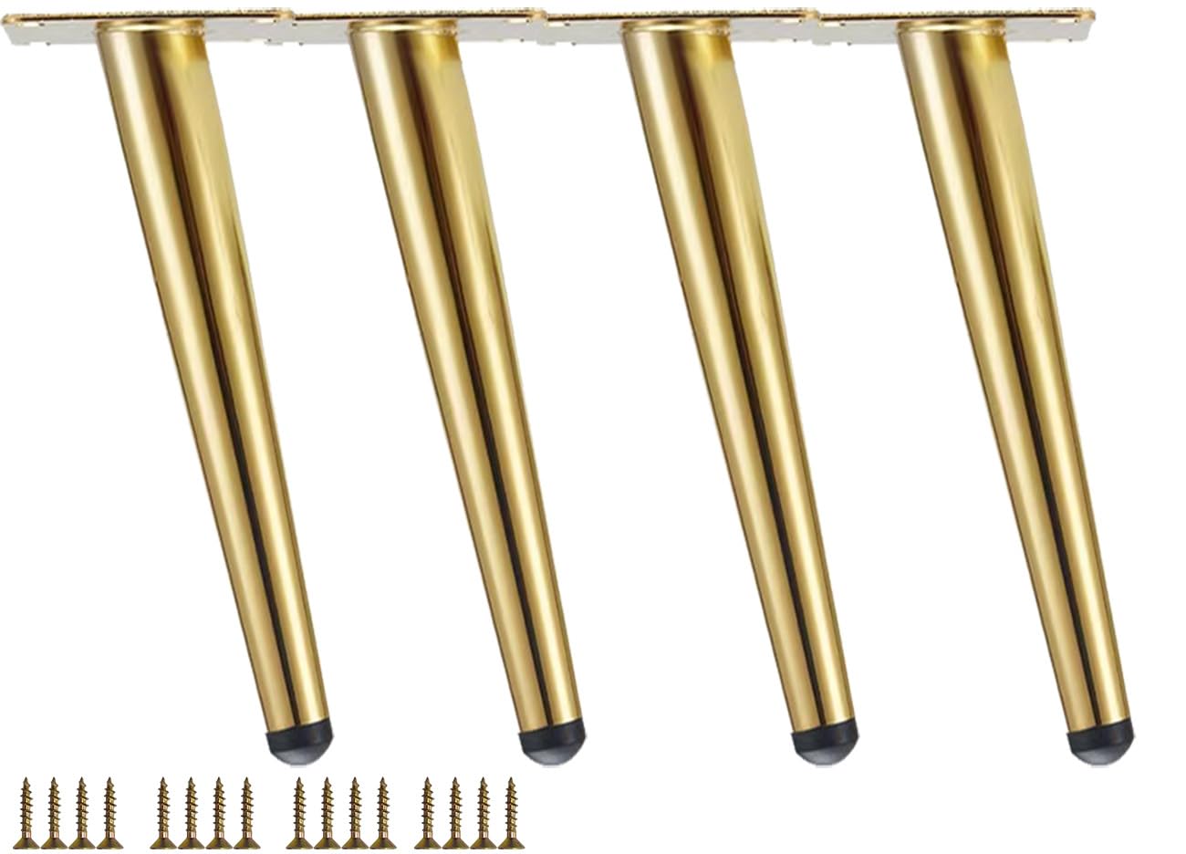 TempFoo Metal Furniture Legs 10 Inch, Oblique Conical Matte Gold Furniture Feet for Sofa Cabinet Coffee Table Chair Desk Cupboard Couch Bed Home DIY Projects Modern Mid-Century Style