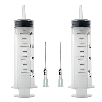 2Pcs-200ml Spritze, 200cc Spritze, Küchenspritze, Leimspritze, Kunststoffspritze, Großvolumenspritze mit Nadel, Dosierspritze