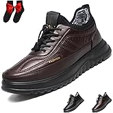 GHTRHSB Mens Winter Boots Snow Shoes, Men's Leather Warm Fur Lined Slip On Snow Boots,Lightweight Casual Walking Loafers for Middle-Aged and Elderly