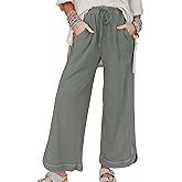 Hixiaohe Women's Casual Wide Leg Sweatpants High Waist Baggy Acid Wash Pants Drawstring Athletic Palazzo Pants with Pockets