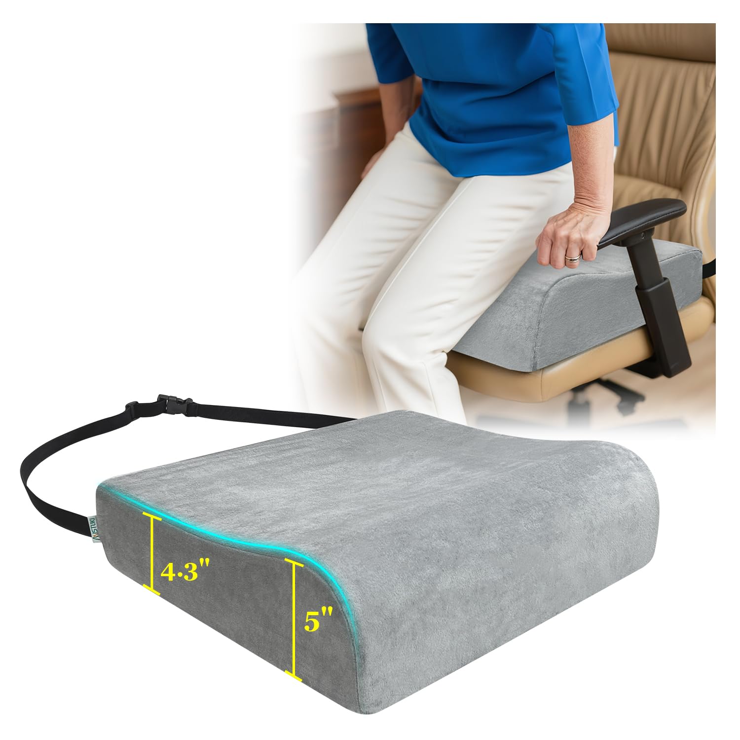 Photo 1 of Seat Booster for Adults Thick Cushion to Raise Height Extra Large Chair Cushion Heavy People Seniors Wheel Chair Pad Back Tailbone Sciatica Pressure Relief Wide Sofa Office Chair Anti-Slip Foam