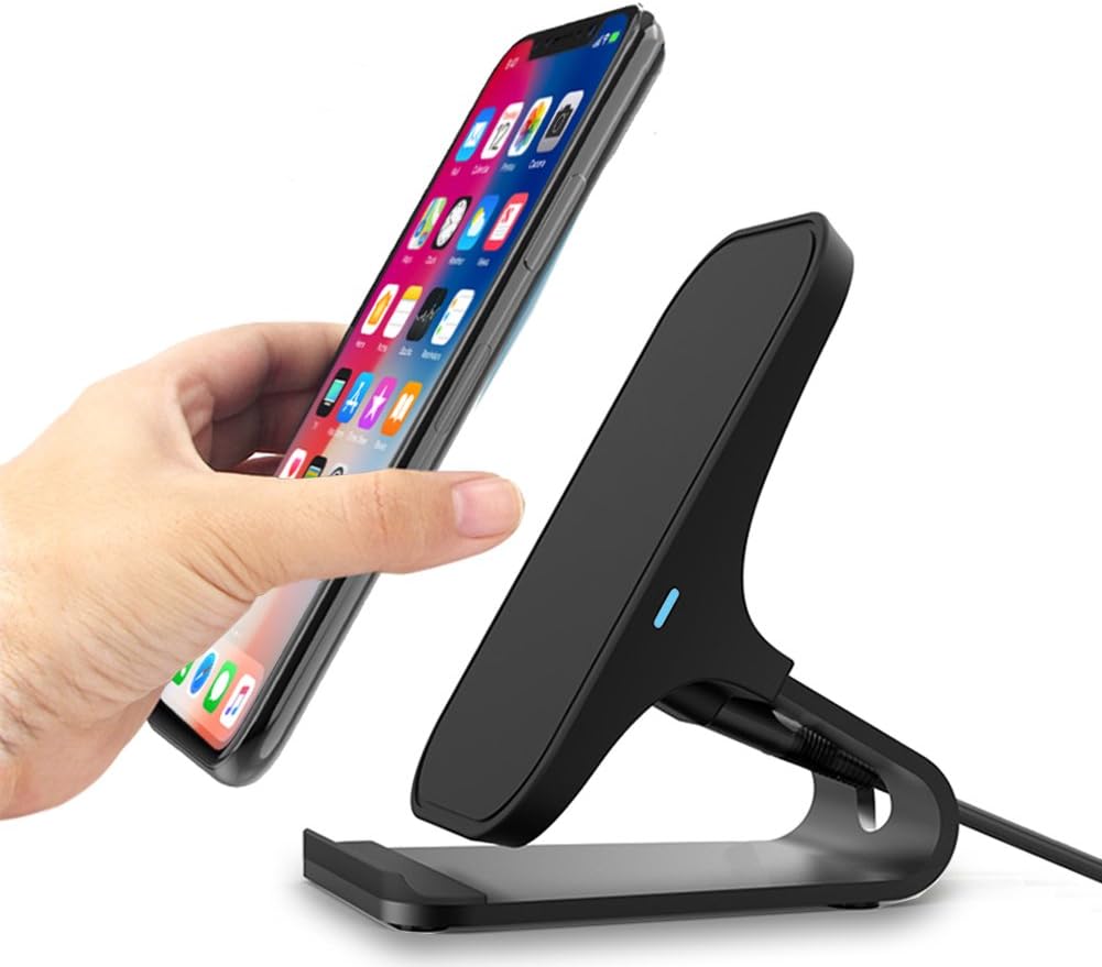 WELUV Wireless Charger Qi-Certified 10W Fast Wireless Charger Pad Station Compatible with iPhone X XR XS Max 8 Plus,Samsung S9/S9+/S8/S8+/Note 8 and More,2 Coils Heat Disspation Powerport Stand Black