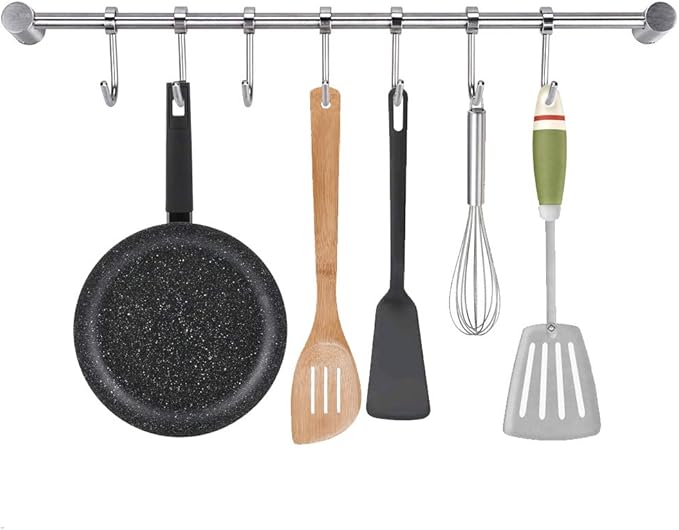 Porte-Ustensiles à Ventouse 40 Cm Avec 8 Crochets Amovibles - Rangement Sans Perçage Pour Cuisine/Salle De Bain