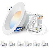 Adetu 4 Inch Anti-Glare LED Downlight,Dimmable Ceiling Light with 5CCT Reset,Selectable from 2700K to 5000K - 12W 1080LM, ETL Certified (White, 6 Pack Round)