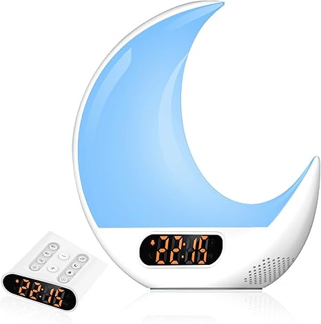 Amazon Co Jp Zoto 目覚まし時計 光 月ライト時計 目覚ましライト 7色ベッドサイトライト スヌーズ ラジオ機能付き リモコン付き タッチランプ 10段階調光 ７種類の自然音 光療法 12h 24h表示 授乳ライト ホーム キッチン