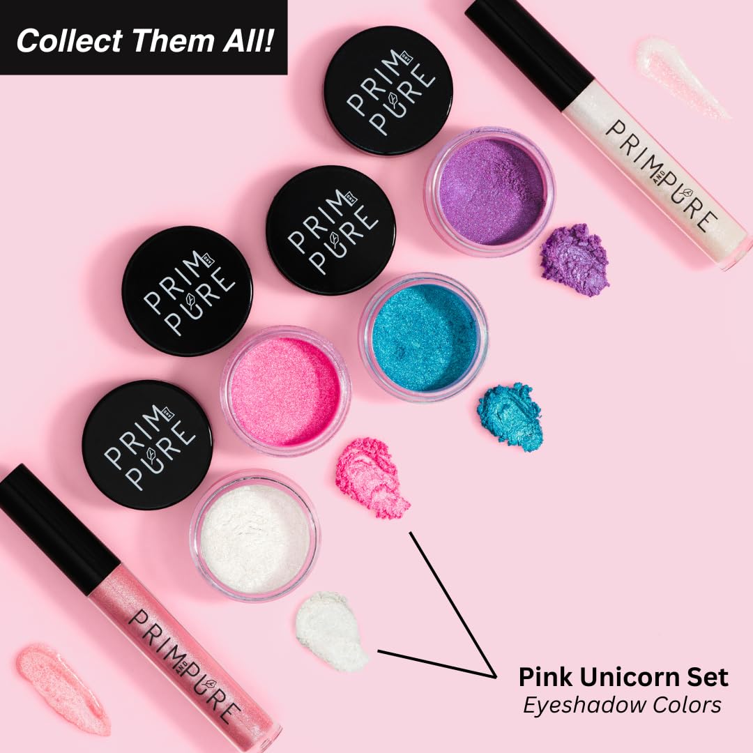 Prim and Pure Mineral Gift Set with Unicorn Mirror| Perfect for Play Dates & Birthday Parties | Kids Eyeshadow Makeup – Mineral | Organic & Natural Makeup Kit for Kids| Made in USA (Pink)
