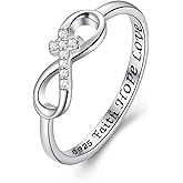 LOVECOM 925 Sterling Silver Cross Infinity Inspirational Rings for Women Engraved Faith Hope Love Cubic Zirconia Purity Ring Stacking Ring Jewelry Birthday Gifts for Mother Daughter Friends