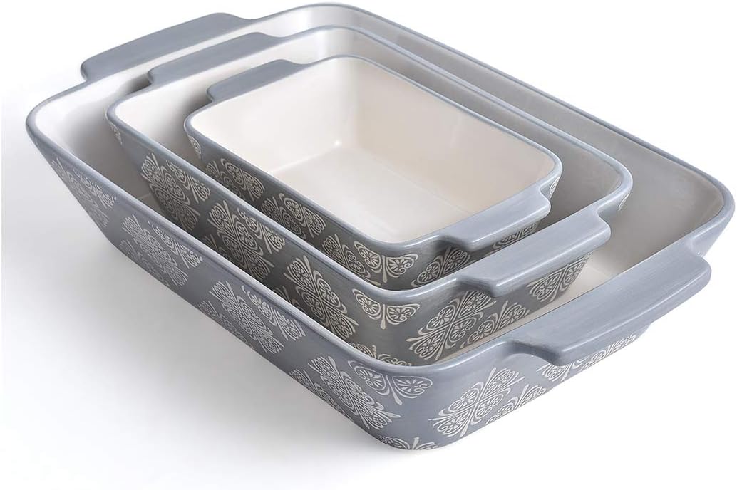 KINGSBULL HOME Baking Dish Ceramic Casserole Dish Baking Set 3-pcs Bakeware Sets Lasagna Pan Baking Dishes Baking Pan