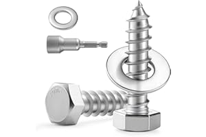 BNUOK 28 Sets 1/4" x 1-1/2" Hex Head Lag Screws Bolts with Flat Washers 304 Stainless Steel 18-8 Heavy Duty Lag Screw for Wood, Driver Bit Included