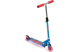 Huffy Disney and Marvel Light Up Kids' Inline Scooters, Multiple Color Options, LED Lights, Ages 5+ Years Old, Adjustable Handlebar, Durable Steel Frame, Foldable, Girls/Boys, 2-Wheels