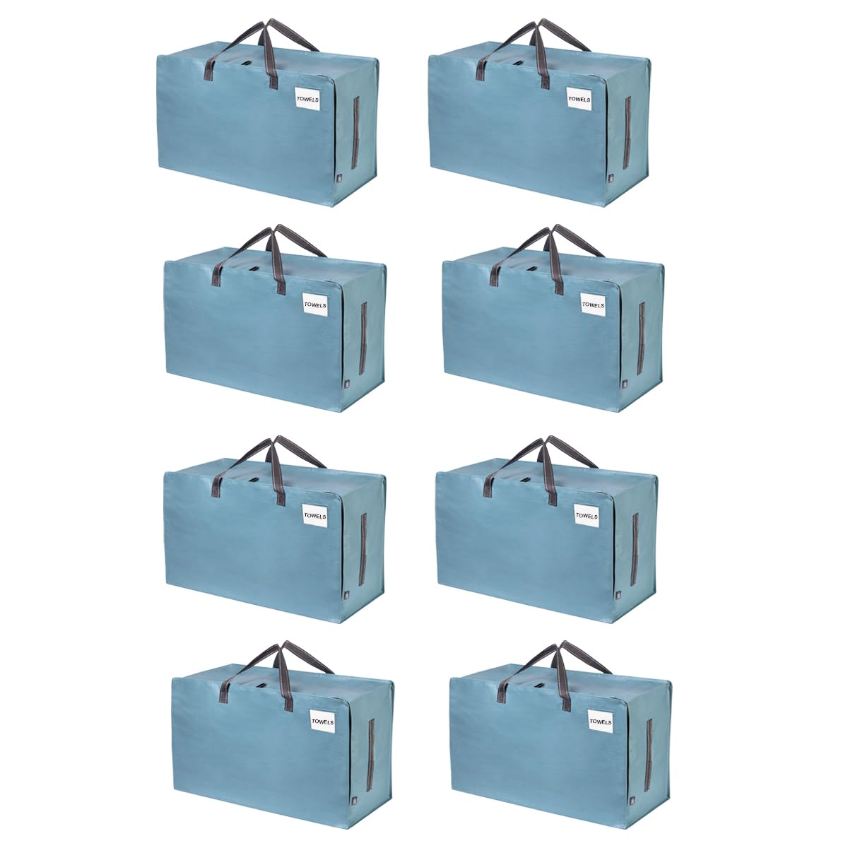 VENO 8 Pack Heavy-Duty Oversize Large Storage Bag with Zips for Moving, Clothes Storage, Laundry Bag, Packing, House Solutions, Sustainable, Water-Resistant (Light Blue, 8 Pack)