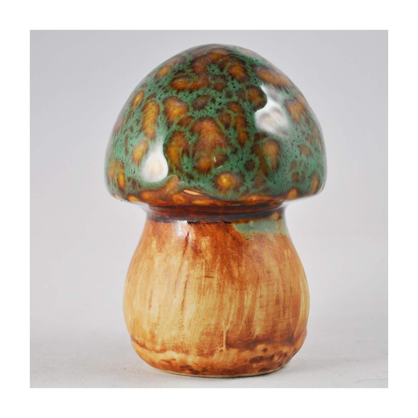 Ceramic Garden Mushroom Fat Green Outdoor Decor Small Novelty Sculpture H11cm