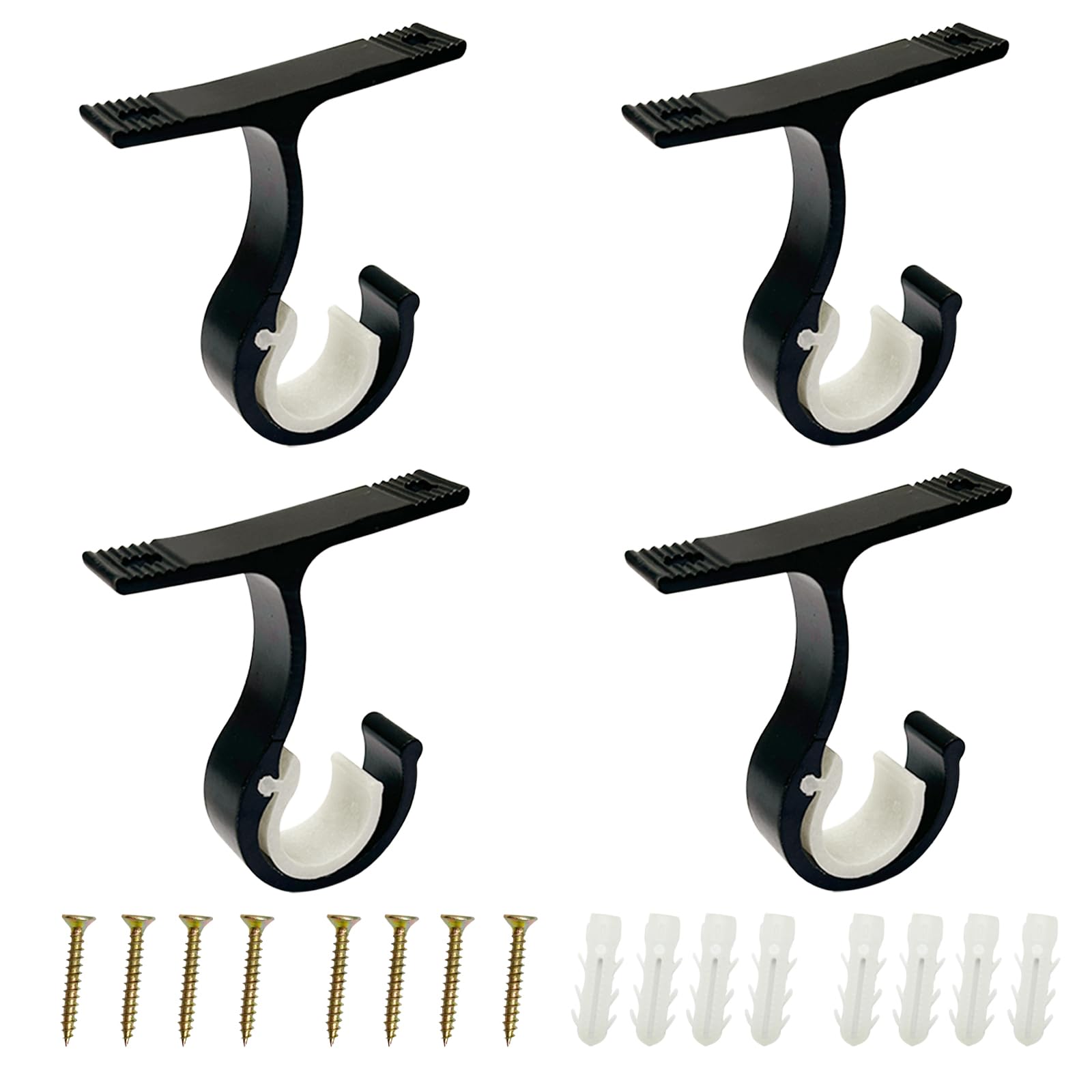 Bliceon 4 Pack Curtain Pole Brackets for 25mm-28mm Heavy Duty Black Curtain Rods - Dual Use Wall and Ceiling Mounts with Screws, Sturdy Curtain Rail Holders