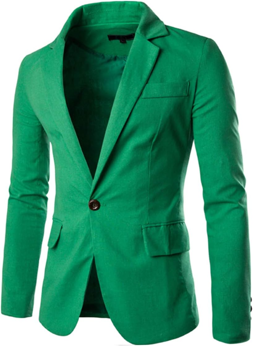 Earlish Men's Slim Fit Blazer Notched Lapel One Button Solid Linen Sport Jacket