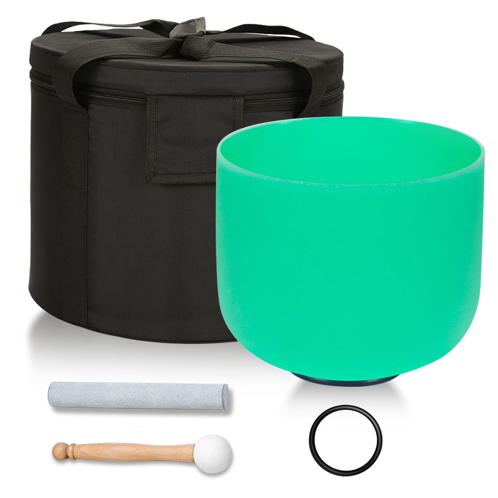 Photo 1 of 432HZ 8 Inchs F Note Green Frosted Crystal Singing Bowl for Meditation Healing Yoga Chakra Quartz Crystal Sound Bowls with Heavy Duty Carry Case and Rubber Mallet,Suede Striker,O-rings