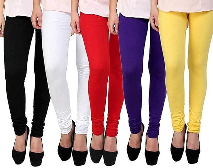 Women's Cotton Stretchable Churidar Leggings Pack 5 Free Size(NVU-01_Multi)