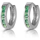 14k White Gold Hoop Huggie Earrings with Natural Emeralds