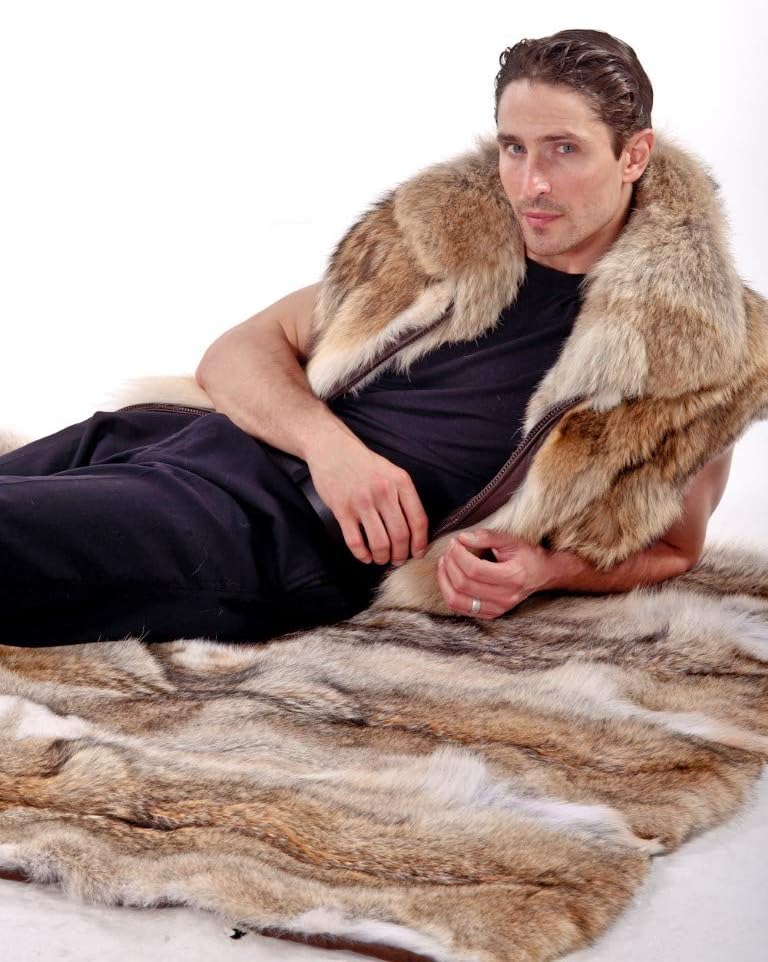 Madison Avenue Mall 100% Real Coyote Fur Throw Blanket
