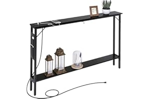 SAUCE ZHAN Sofa Table with Outlet and 20W USB C Port, 47" Console Table Behind Couch Table with Steel Frame, Narrow Entryway Table for Sofa, Living Room, Foyer, Hallway, Entry, Black