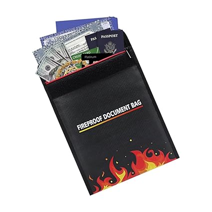 Fireproof Resistant Document Bag 11.81 x 9.4 Heavy Duty and Non-itchy | Coated Fire Resistant Envelope Pouch Fireproof Money Bag for Cash, Birth Certificate, Passport, Titles, Jewelry (Black)