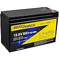SEFEPODER 12V 8Ah LiFePO4 Lithium Deep Cycle Battery, 2000+ Cycles Rechargeable Battery for Solar/Wind Power, Lighting, Power Wheels, Fish Finder and More with Built-in 8A BMS