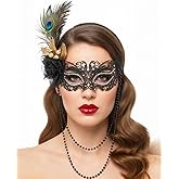 Campsis Masquerade Mask for Women, Feather Rhinestone Ball Party Mask