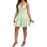 Sexy Flowy Ruffled Hem Womens Casual Dress with Spaghetti Straps V-Neck Slimming Waist Lace Sundress for Party