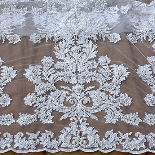 Off white large pattern cord lace fabric super heavy handmade beading wedding dress lace fabric 51' width 1 yard - Thumbnail 5