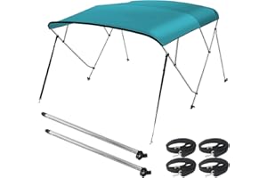 Seamander 4 Bow Marine Grade Polyester Boat Bimini Top, 600D Solution-Dyed Canvas, 4 Adjustable Nylon Straps, 2 Rear Support Poles, 13 Sizes, 10 Colors (4 Bow 8'L x 54" H x 91"-96" W,Forest Green)
