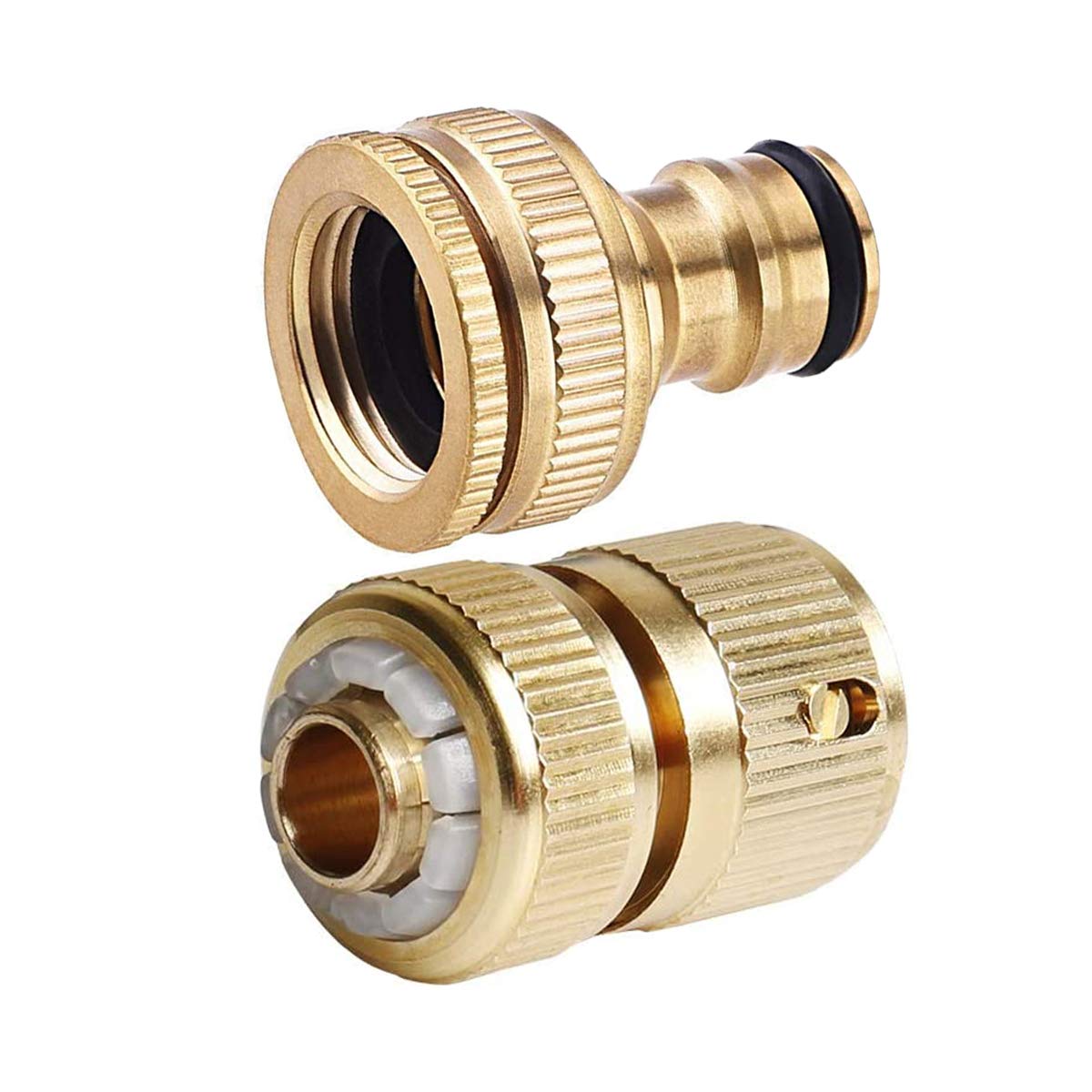 Tesmotor Garden Hose Brass No-Leak Connector Fitting, Female & Male Quick Connector Fitting