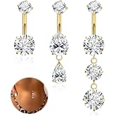 AFSITNIG 3Pcs 14G G23 Titanium Dangle Belly Button Rings for Women Hypoallergenic Internally Threaded Navel Ring CZ Teardrop Dangling Belly Piercing Jewelry 10mm