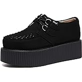 RoseG Women's Handmade Suede Lace Up Flat Platform Creepers Shoe