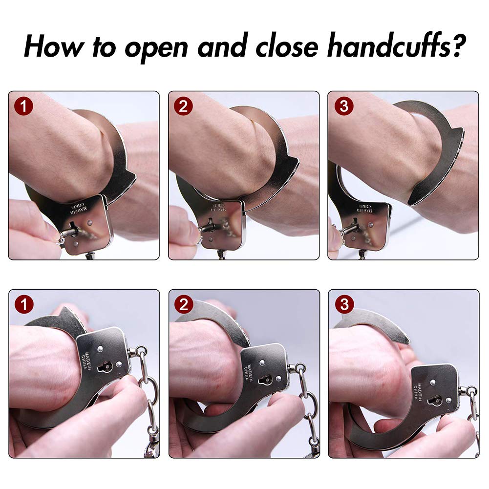 3 otters 6PCS 9.8Inch Metal Handcuffs for Kids, Costume Accessories Metal Handcuffs, Party Favors for Police Role Play, 3Whistles