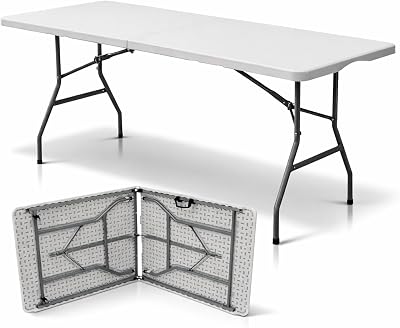 Oypla Heavy Duty Folding 6ft Trestle Table White - Garden Catering Table