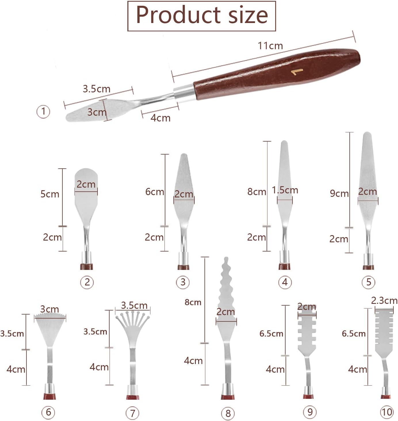 10 Pcs Palette Knife Set for Acrylic Wooden Handle Painting Pallet Knife Set Art Tools for Oil Paint Canvas