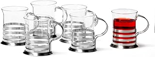 Leonardo Balance Tee-Glas, Tee-Tasse aus Glas inklusive Edelstahl-Halter, handgefertigte Tee-Gläser, 6er Set, 220 ml, 017588