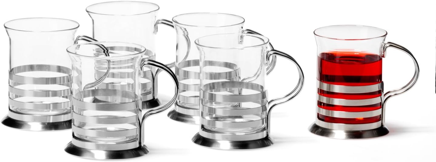 Leonardo Balance Tee-Glas, Tee-Tasse aus Glas inklusive Edelstahl-Halter, handgefertigte Tee-Gläser, 6er Set, 220 ml, 017588