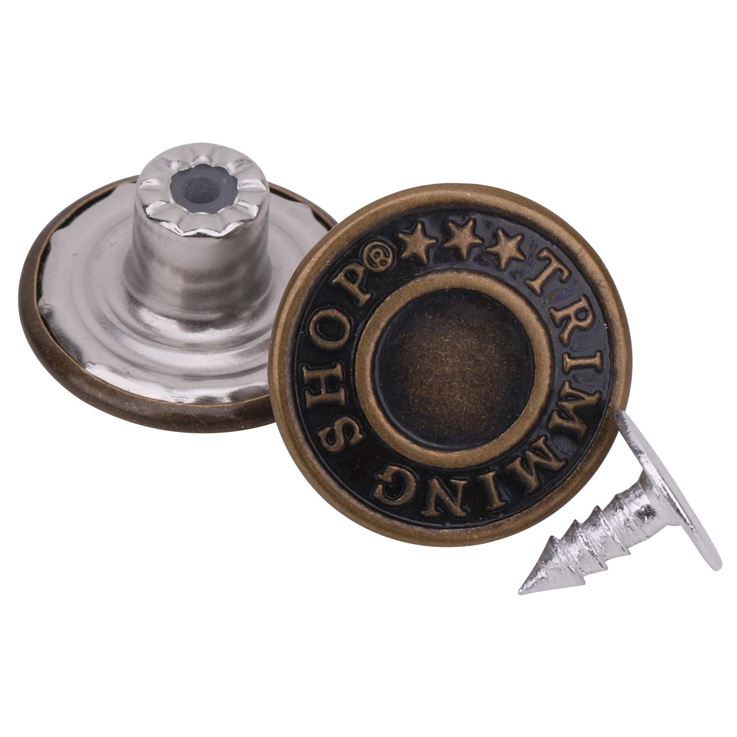 Trimming Shop 17mm Brass Jeans Button, Durable Tack Fastener Buttons with Aluminium Back Pins Rivet for Clothing Repairing, Denims, Jackets, Skirts, Bronze, 10pcs Set